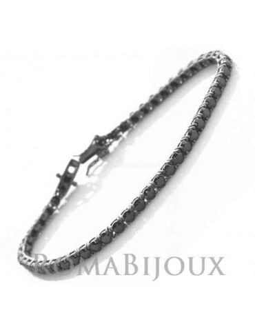 Silver 925: Tennis Bracelet With black zircons from 3 mm claws 16, 18 or 21 cm - black ruthenium