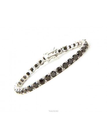 NALBORI 925 silver tennis bracelet with 4 mm prong black zircons + sizes