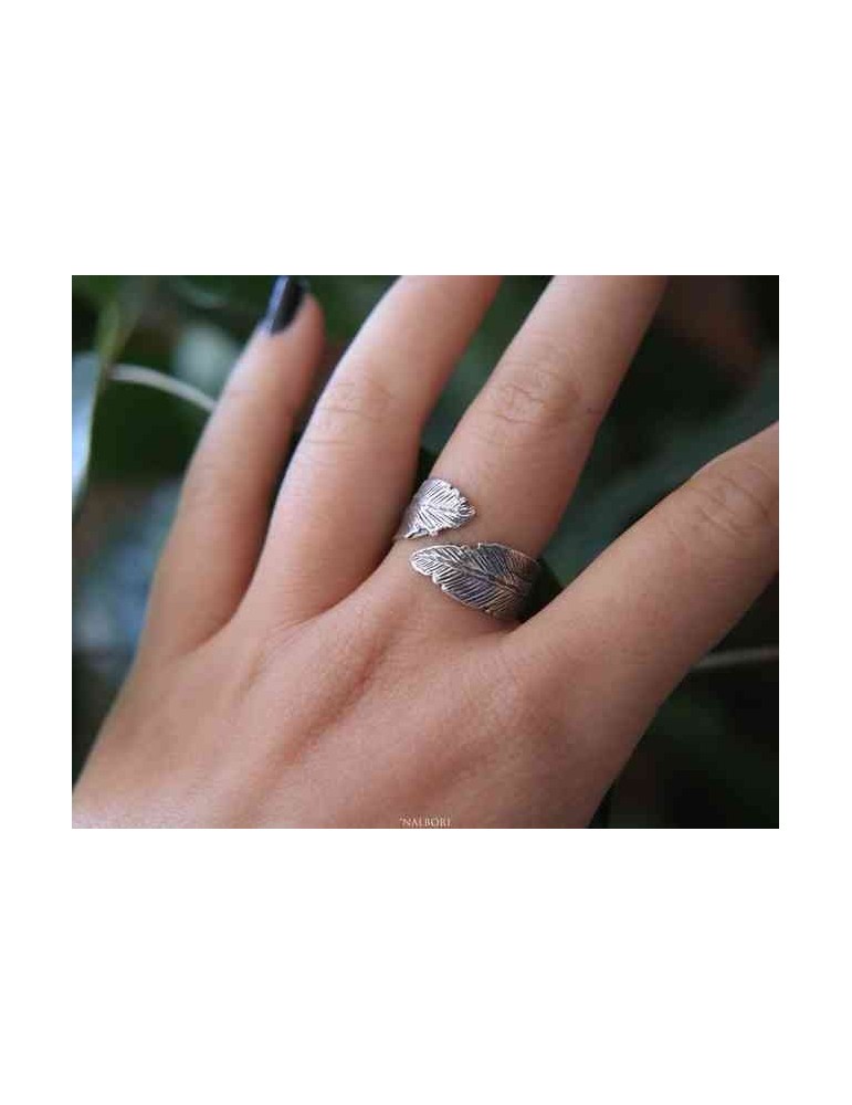 NALBORI® anello contrariè regolabile argento 925 con foglie brunite