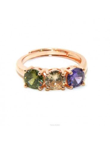 anello trilogy argento 925 oro rosa zirconi verdi viola regolabile NALBORI