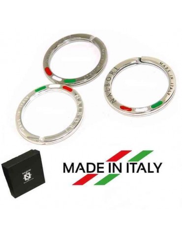 Portachiavi uomo o donna ad anello massiccio stampato made in italy bandiera italiana smaltata tre colori