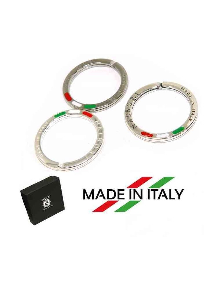 Portachiavi uomo o donna ad anello massiccio stampato made in italy bandiera italiana smaltata tre colori