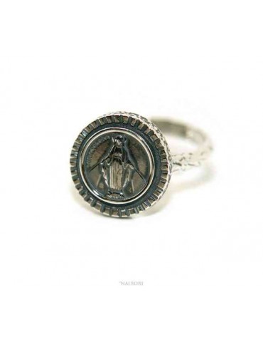 NALBORI Ring Silver 925 for man or woman adjustable shield miraculous madonna