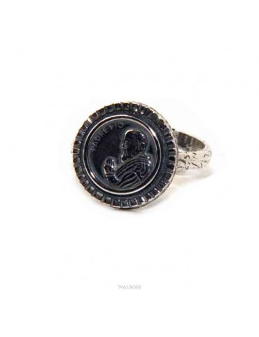 Ring Silver 925 for man or woman adjustable shield Father Pio