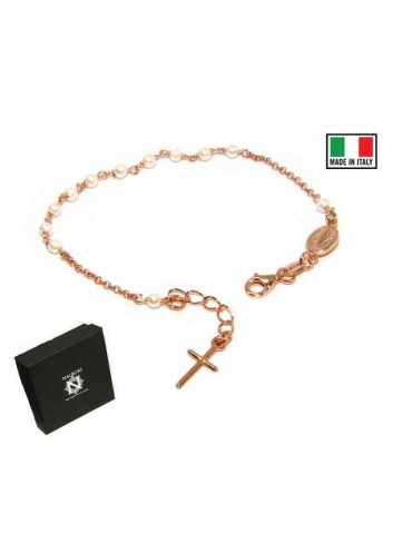 Rosary bracelet in 925 silver in rose gold with white beads