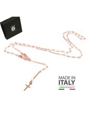 Collana Rosario Argento 925 a Y  perle , bagno oro rosa donna marca italiana nalbori