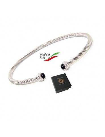 NALBORI Cable open rigid bracelet with onyx