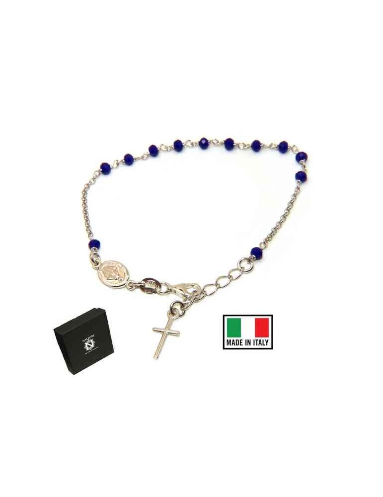 NALBORI Rosary bracelet in 925 silver oval madonna, cross and blue crystal 16.00 19.00 cm