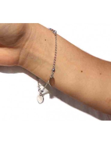 925 silver women's bracelet with heart pendants, hematite crystal