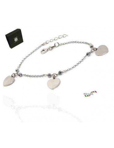 925 silver women's bracelet with heart pendants, hematite crystal