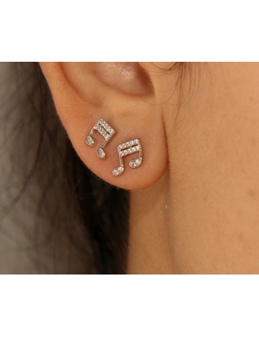 Musical note lobe earrings in 925 silver and white zircons