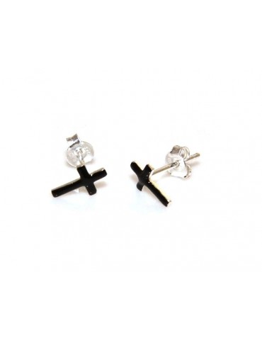 925 silver and black enamel cross earrings romabijoux