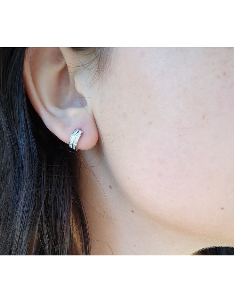 Argento 925 : micro orecchini uomo donna cerchio anelle boccole con 2 file di zirconi 11mm
