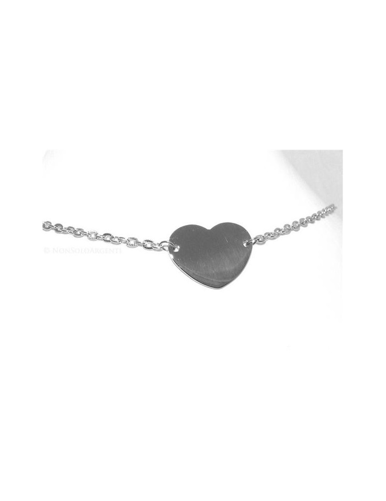 Acciaio  : Collana girocollo con centrale targa a cuore liscio  donna con catena