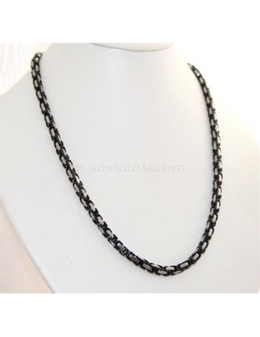 Acciaio : Collana uomo / donna Stainless Steel silver e nero maglia quadrata singola 60 cm