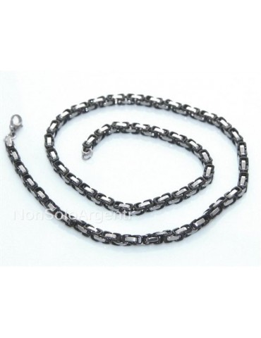 Acciaio : Collana uomo / donna Stainless Steel silver e nero maglia quadrata singola 60 cm