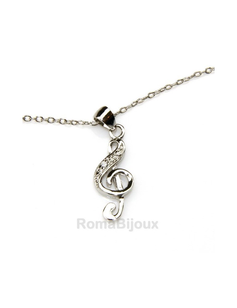 silver 925: man woman anklet bracelet with pendant clef white zirconia
