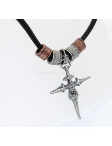 Steel arrow cross necklace with rose' barrels with lace for men