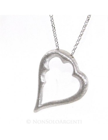 925 silver necklace with large satin heart pendant collier