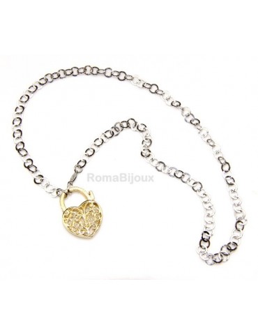 SILVER 925: Choker with satin closed padlock opened gold pendant Yellow or Pink