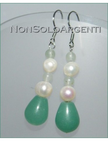 Argento 925 : Orecchini con ciondoli perle naturali e avventurina verde